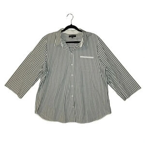 SOLD Lafayette 148 New York Women's Gray White Cotton Button-Up Shirt Top